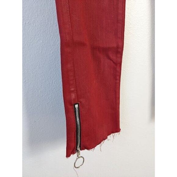Paige Womens Sz 25 Hoxton Ankle Peg Jeans Red Ankle Zip Raw Hem Pockets Stretch - Picture 7 of 9